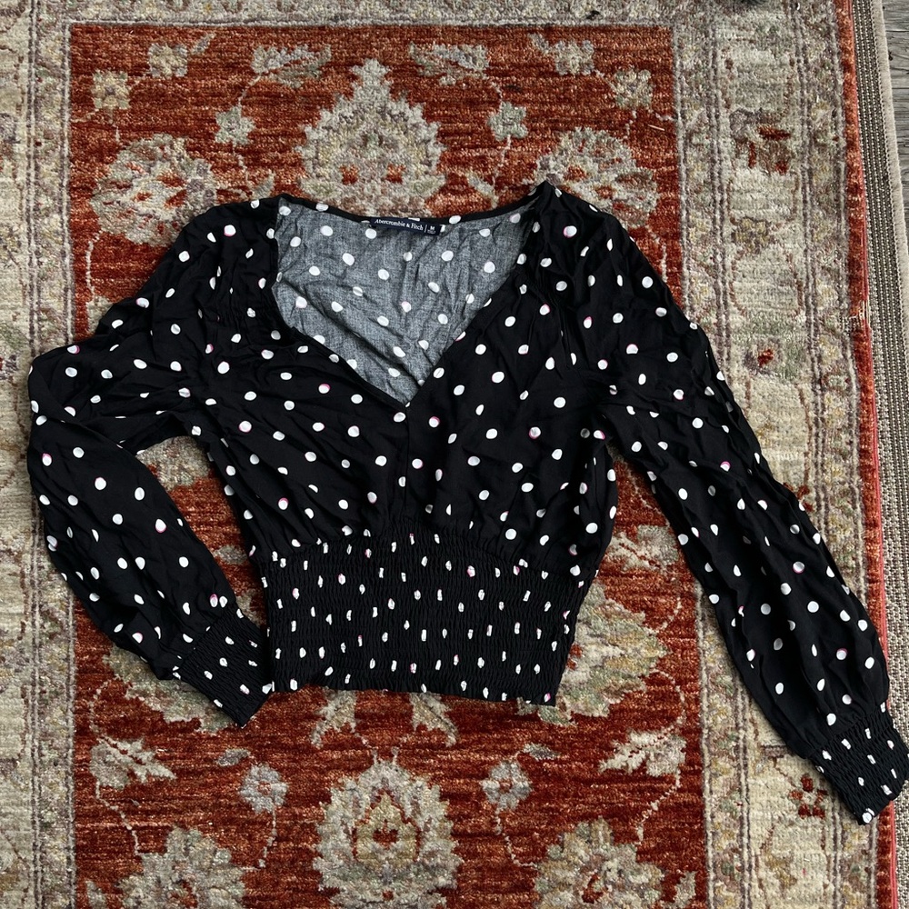 Abercrombie & Fitch Black Polka Dot Balloon Sleeve Blouse
